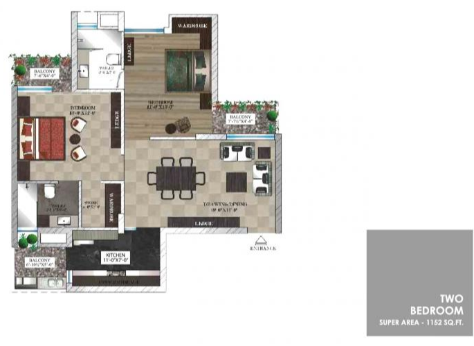 Maya Garden City — 2 BHK Floor Plan thumbnail
