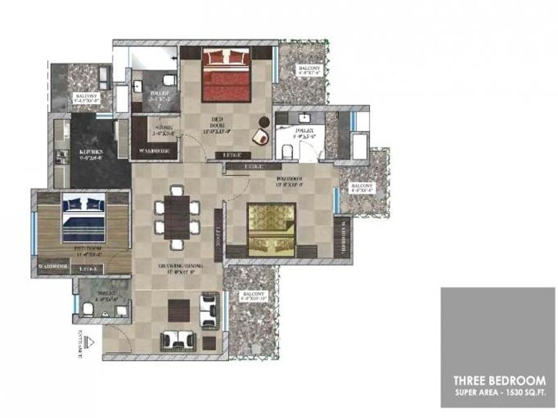 Maya Garden City — 3 BHK Floor Plan thumbnail