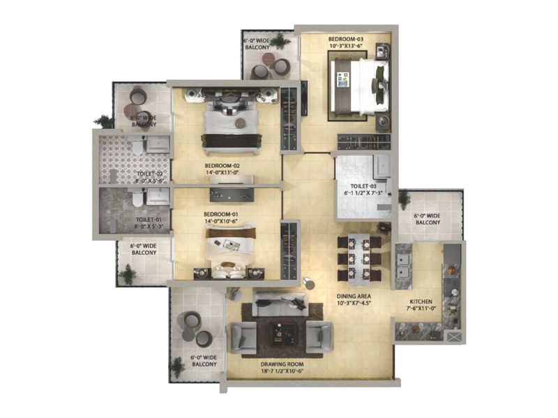 The Suman Marvelous — 3 BHK Floor Plan thumbnail