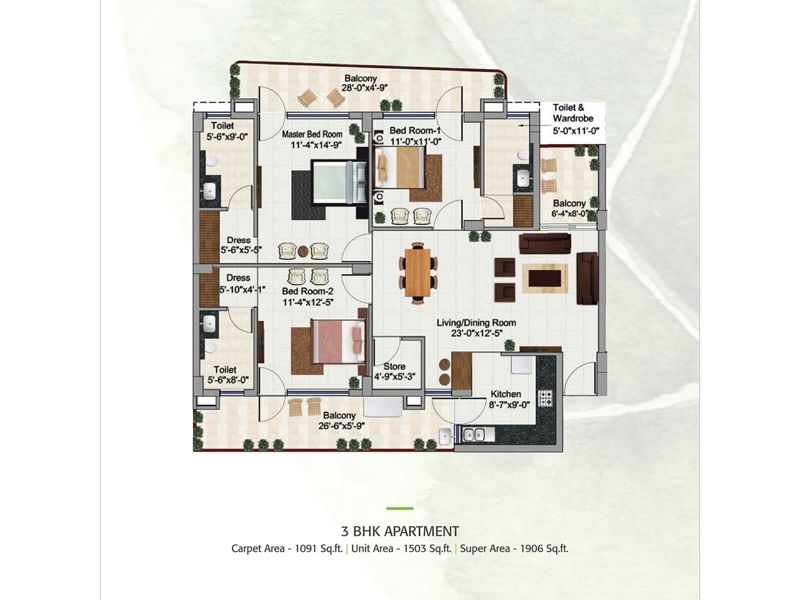 Green Lotus Saksham — 3 BHK Floor Plan thumbnail