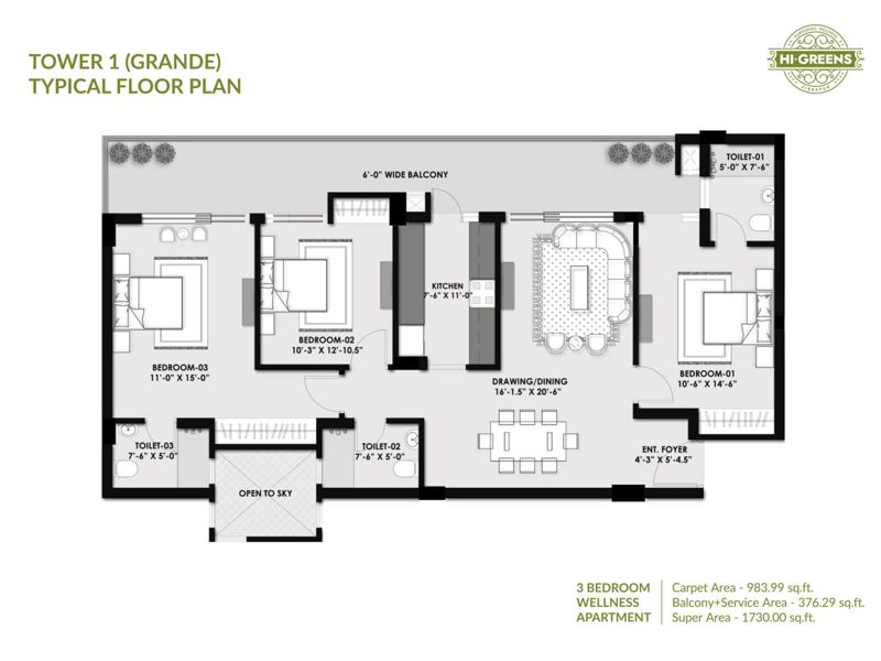 Hi Greens — 3 BHK Floor Plan thumbnail
