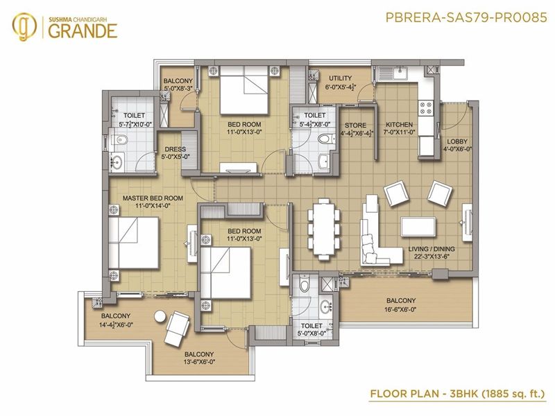 Sushma Grande — 3 BHK Floor Plan thumbnail