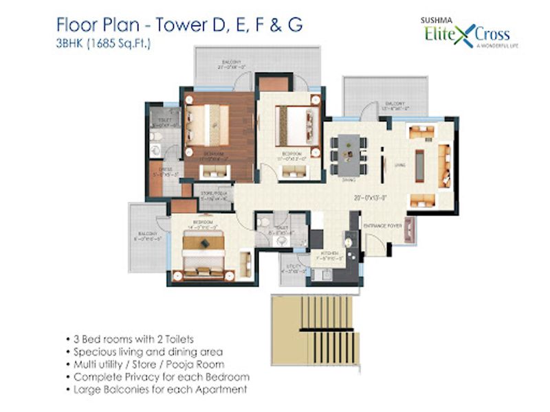 Sushma Elite Cross — 3 BHK Floor Plan thumbnail
