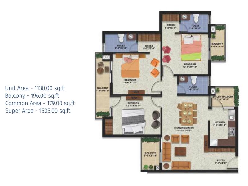 Uptown Skylla — 3 BHK Floor Plan thumbnail