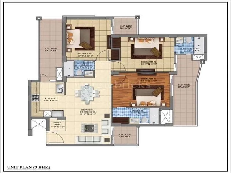 The Hermitage Park — 3 BHK Floor Plan thumbnail