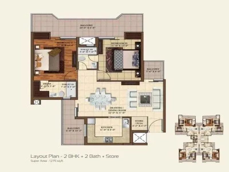 The Hermitage Park — 2 BHK Floor Plan thumbnail