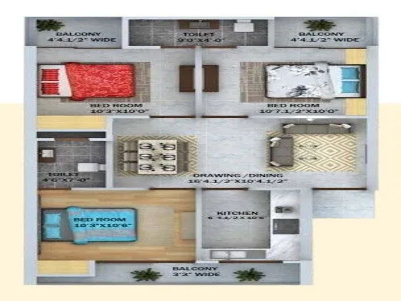 METRO TOWN — 3 BHK Floor Plan thumbnail