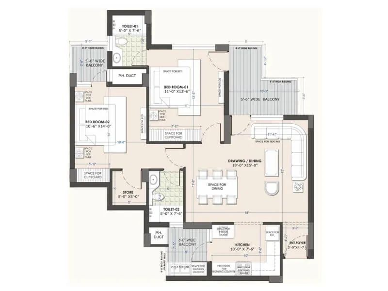 Escon Primera — 2 BHK Floor Plan thumbnail