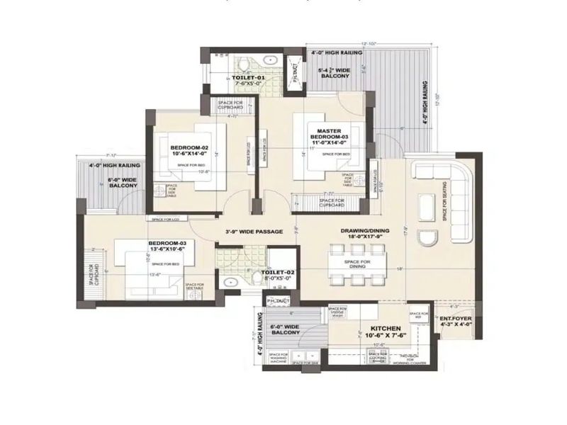 Escon Primera — 3 BHK Floor Plan thumbnail