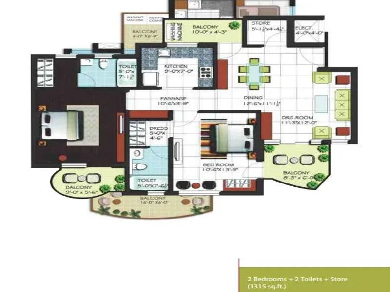Escon Arena — 2 BHK Floor Plan thumbnail