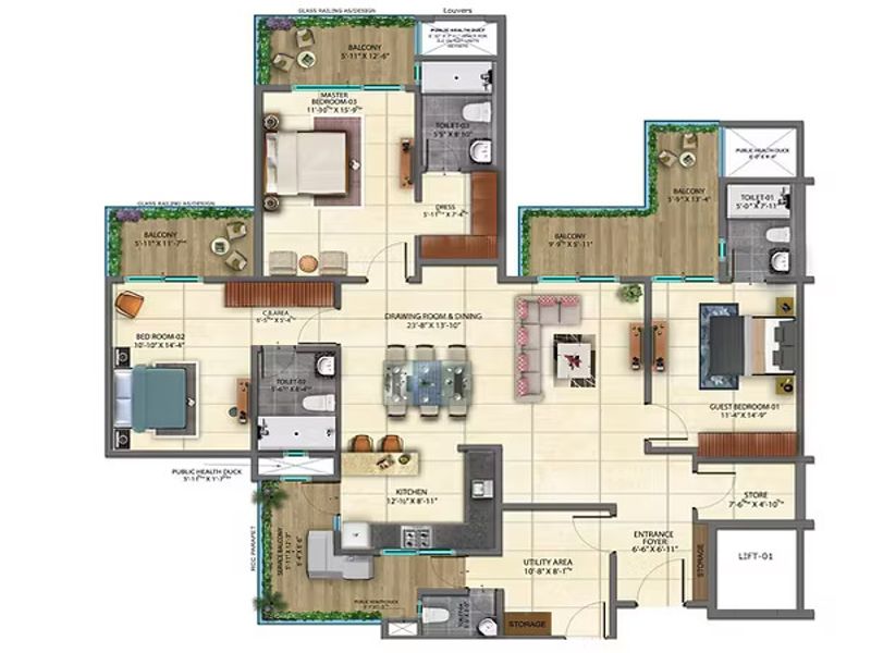 SRG Marbella Grand — 3 BHK Floor Plan thumbnail