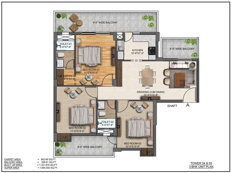 Aura Gazania — 3 BHK Floor Plan thumbnail