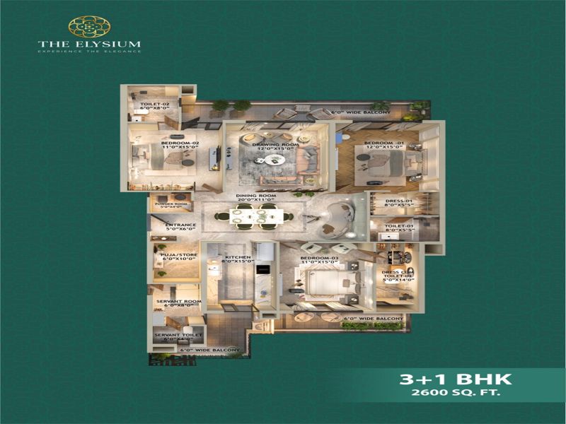 The Elysium — 3 BHK Floor Plan thumbnail