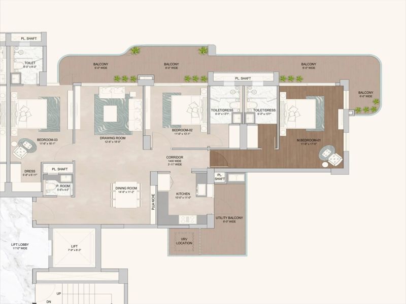 Noble Aurellia — 3 BHK Floor Plan thumbnail