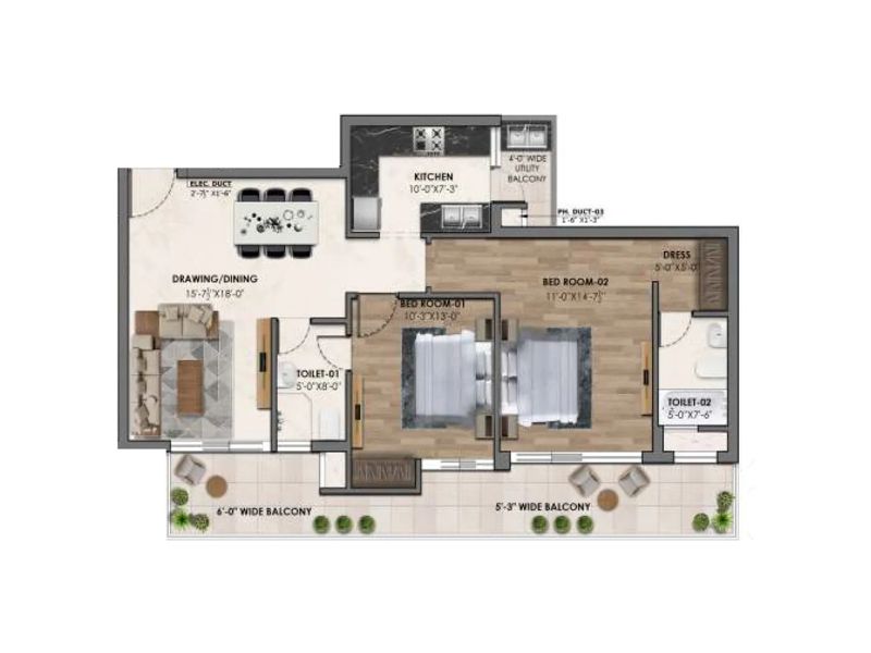 Amayra SkyCity — 2 BHK Floor Plan thumbnail