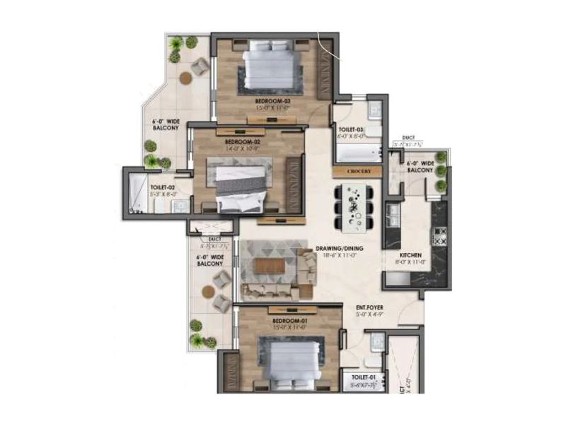 Amayra SkyCity — 3 BHK Floor Plan thumbnail
