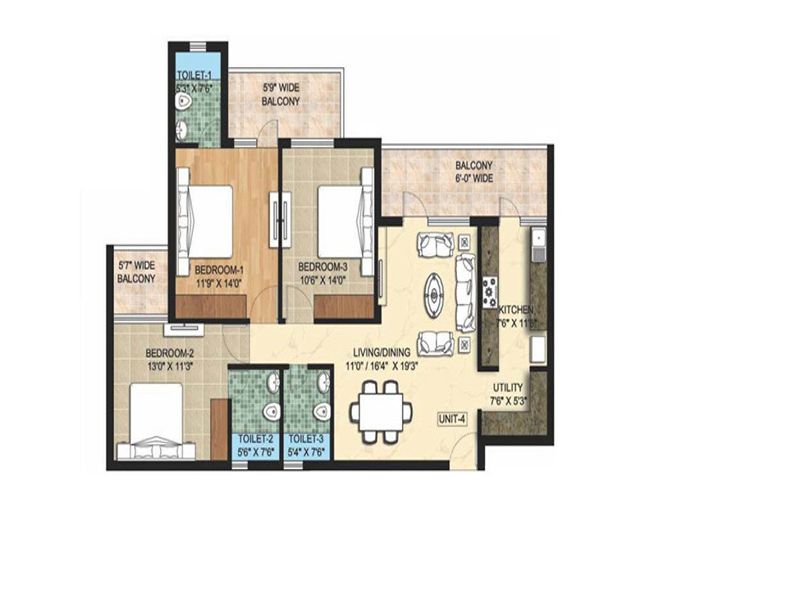 Ambika La Parisian — 3 BHK Floor Plan thumbnail