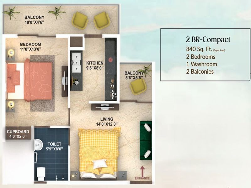 Lok Awas — 2 BHK Floor Plan thumbnail