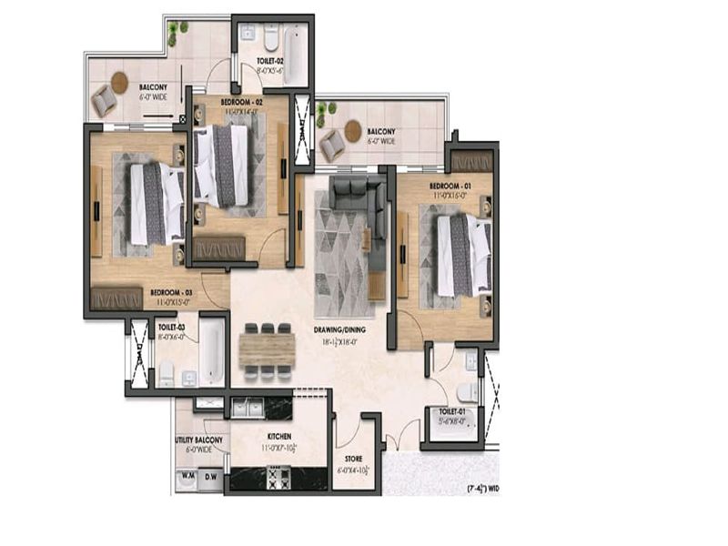 Amayra Trillium — 3 BHK Floor Plan thumbnail