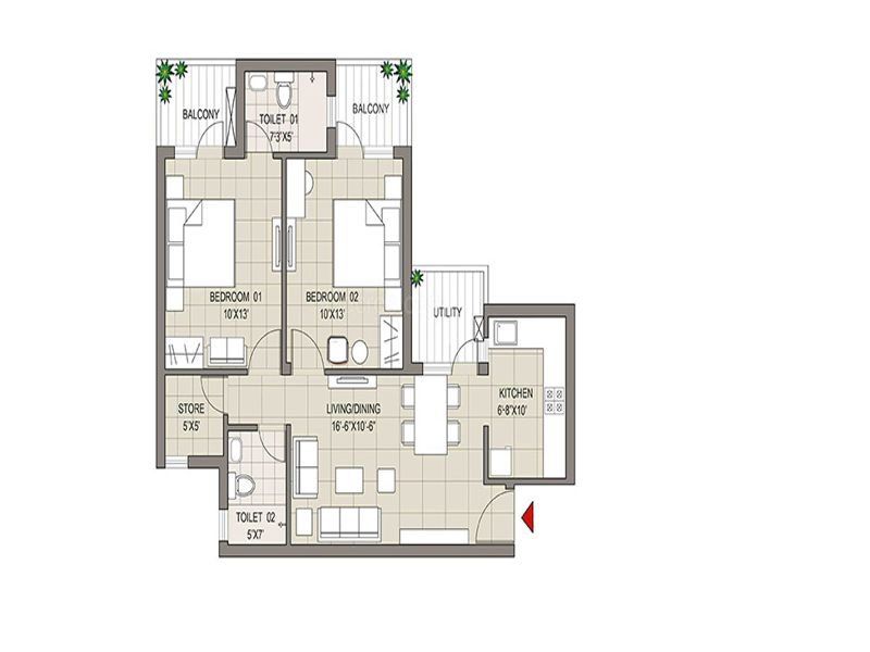 Joynest MOH-1 — 2 BHK Floor Plan thumbnail