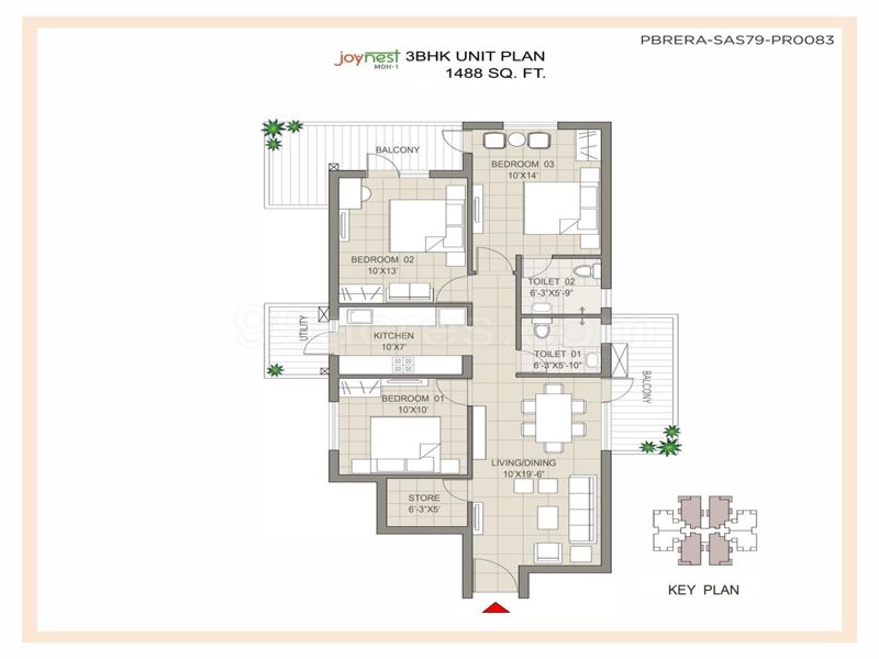 Joynest MOH-1 — 3 BHK Floor Plan thumbnail