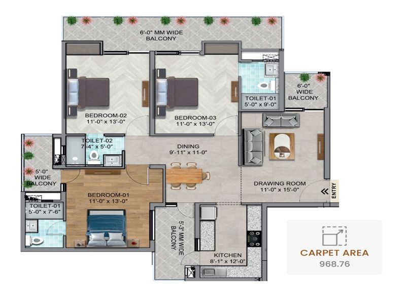 Pavitra Luxury Residences — 3 BHK Floor Plan thumbnail
