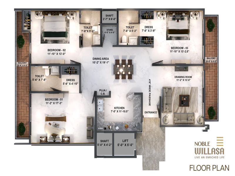 Noble Willasa — 3 BHK Floor Plan thumbnail
