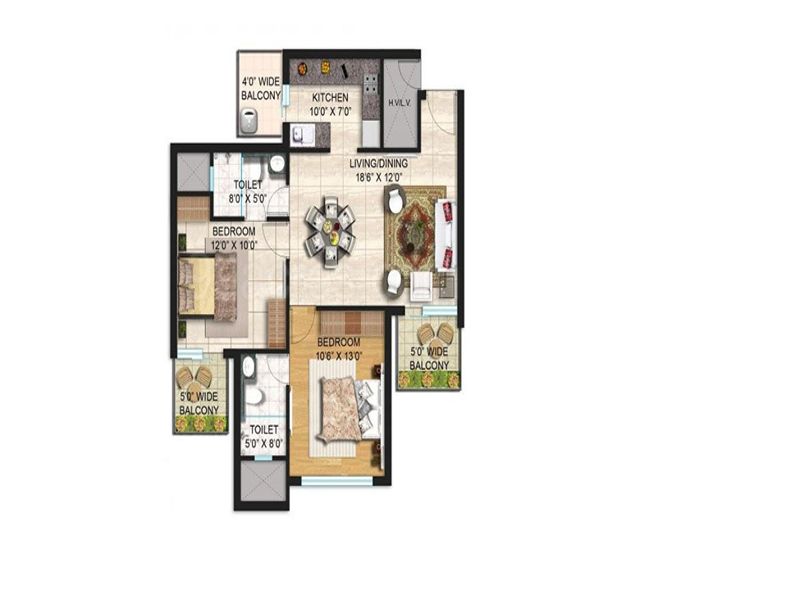JLPL Galaxy Heights 1 — 2 BHK Floor Plan thumbnail