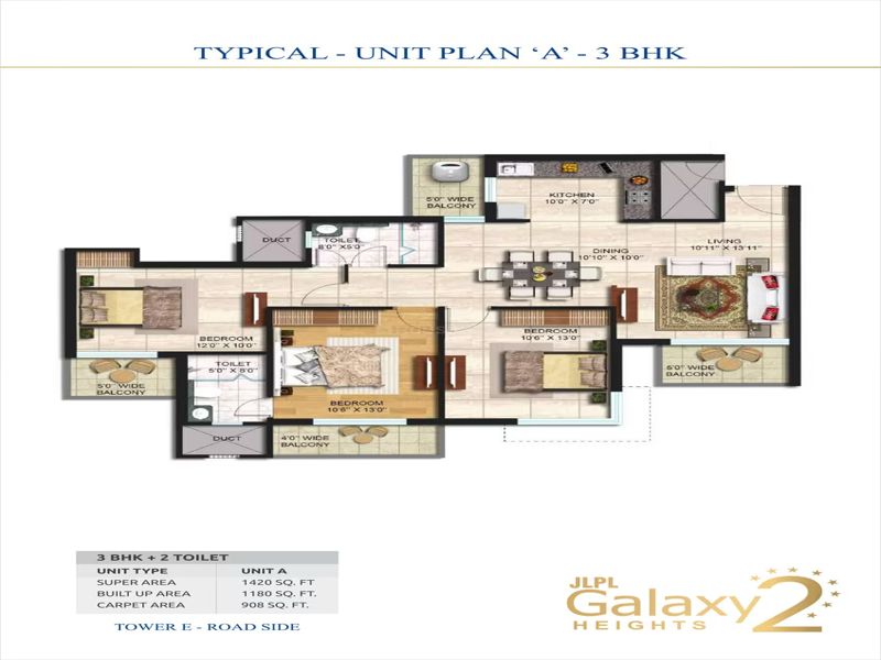 JLPL Galaxy Heights 1 — 3 BHK Floor Plan thumbnail