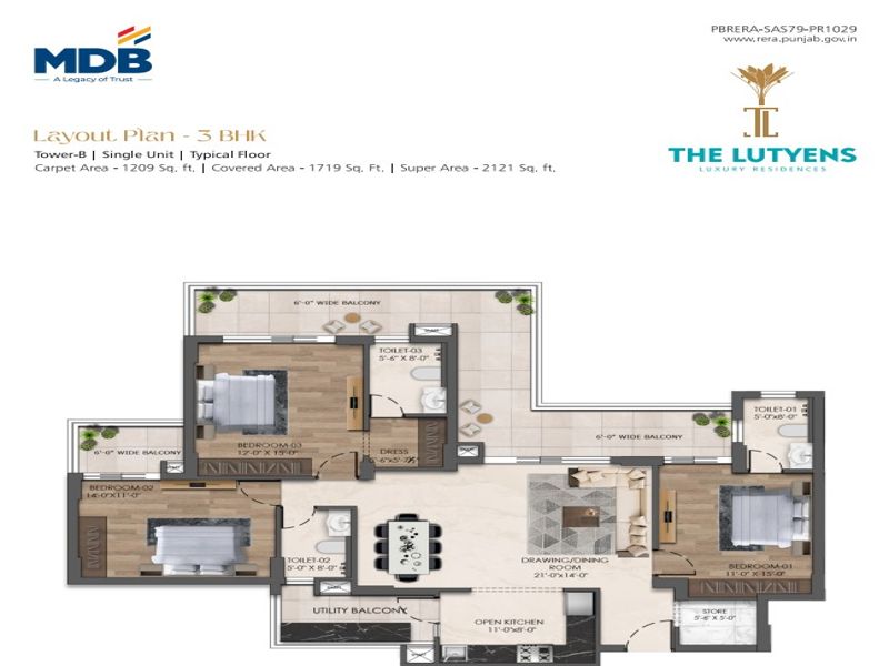 MDB The Lutyens — 3 BHK Floor Plan thumbnail