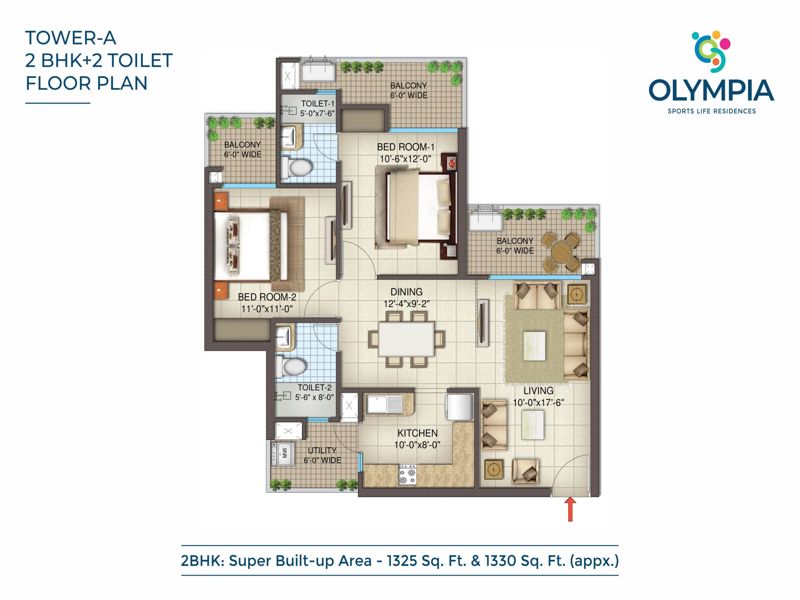 SBP Olympia — 2 BHK Floor Plan thumbnail