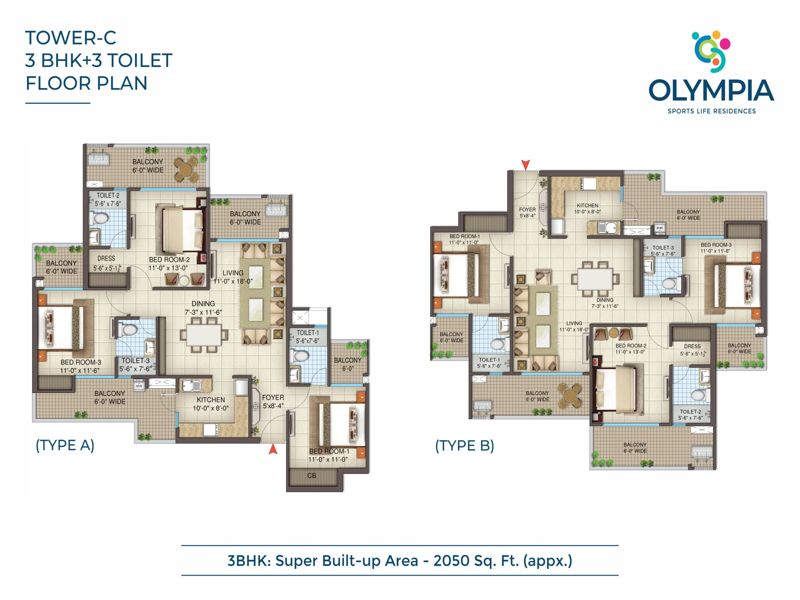 SBP Olympia — 3 BHK Floor Plan thumbnail