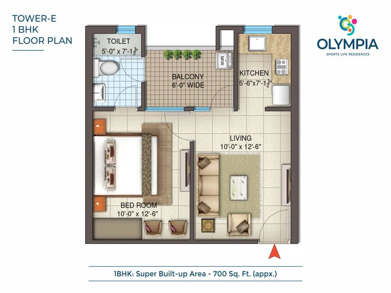 SBP Olympia — 1 BHK Floor Plan thumbnail