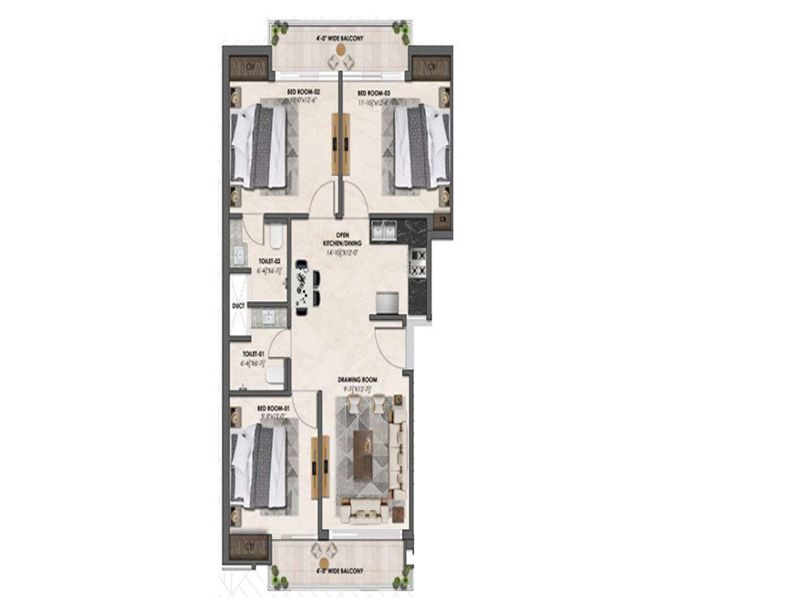 Golden Avenue — 3 BHK Floor Plan thumbnail