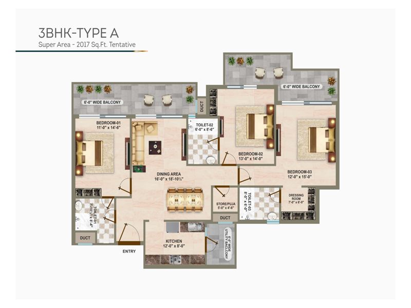 Genesis Heights — 3 BHK Floor Plan thumbnail