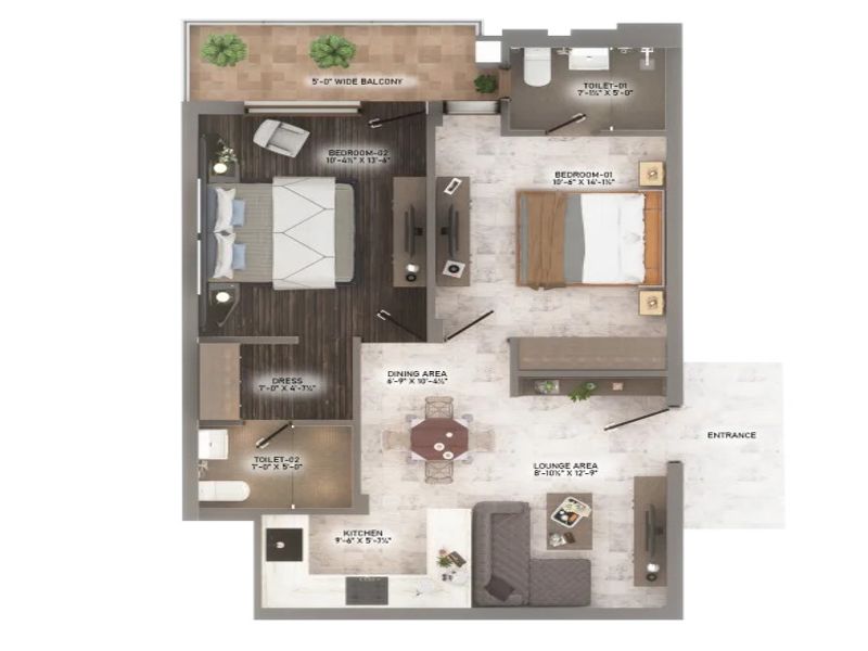Gillco Palms — 2 BHK Floor Plan thumbnail