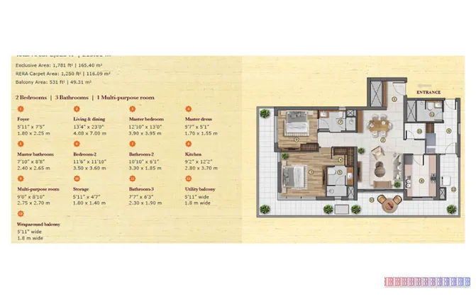 Max Estate 361 — 2 BHK Floor Plan thumbnail