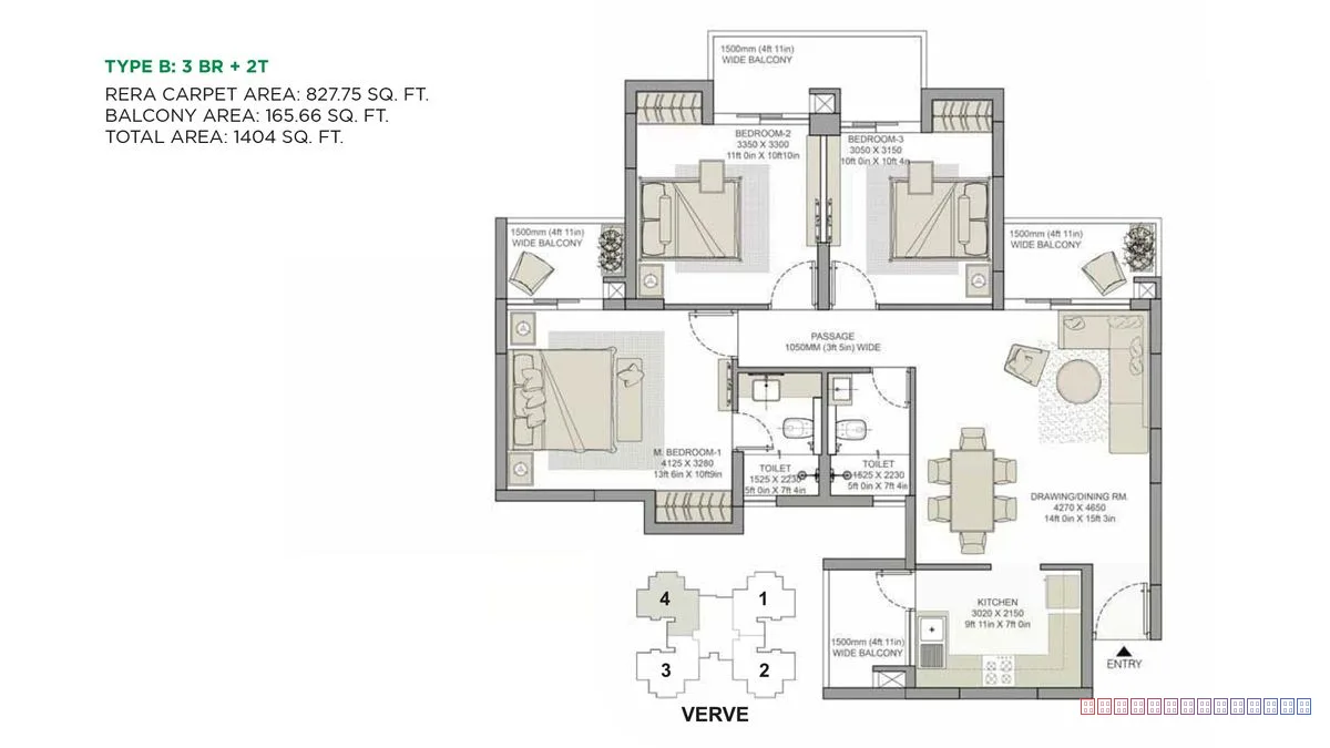 Eldeco Live by the Greens — 3 BHK Floor Plan thumbnail