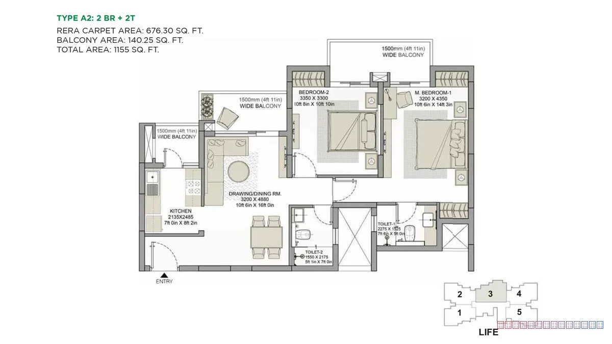 Eldeco Live by the Greens — 2 BHK Floor Plan thumbnail