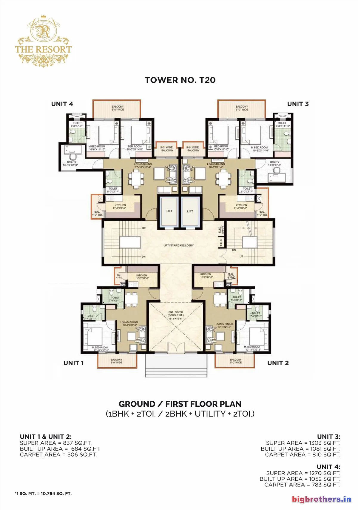Omaxe The Resort Chandigarh — 1 BHK Floor Plan